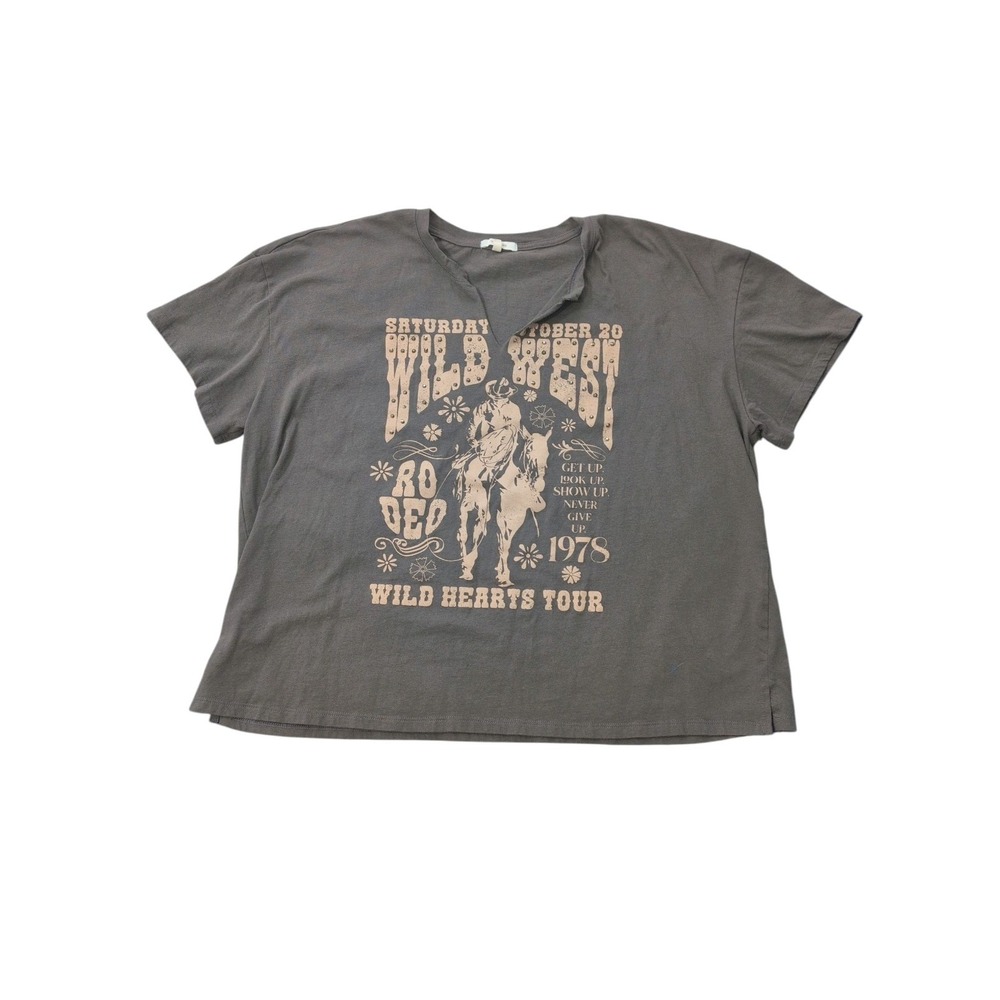 Maurices Wild West T-shirt Women's XXL Brown Rodeo Cowgirl Metal Studs Horse...‎